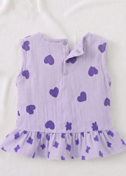 Lavender Hearts Bow Detail Frock Set