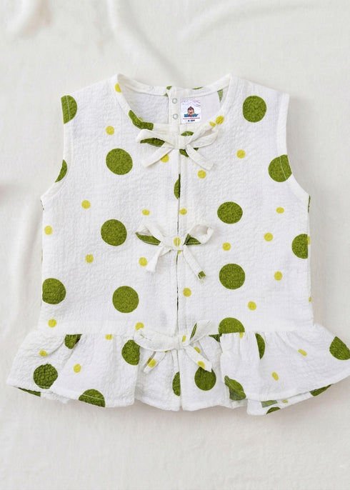 Green Polka Dot Bow Detail Frock Set