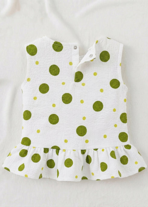 Green Polka Dot Bow Detail Frock Set