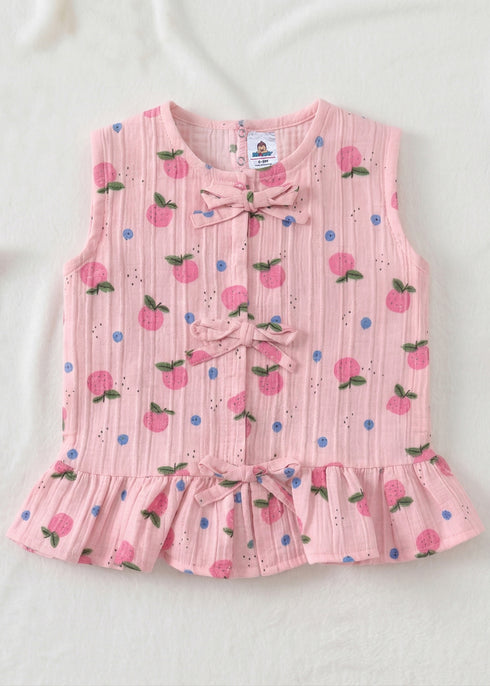 Pink Cherry Bow Detail Frock Set