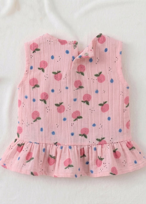 Pink Cherry Bow Detail Frock Set