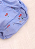 Royal Blue Checkered Cherries Printed Frilled Bodysuit