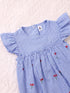 Royal Blue Checkered Cherries Printed Frilled Bodysuit