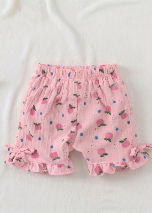 Pink Cherry Bow Detail Frock Set