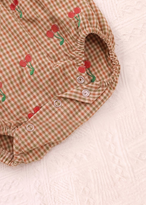 Red Checkered Cherries Printed Frilled Bodysuit