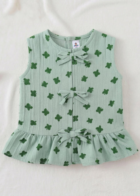 Mint Bloom Bow Detail Frock Set