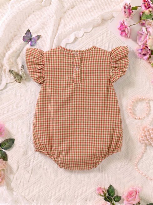 Red Checkered Cherries Printed Frilled Bodysuit