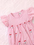 Light Pink Checkered Cherries Printed Frilled Bodysuit