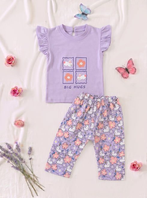 Ruffle Sleeve Interlock Pajama Set