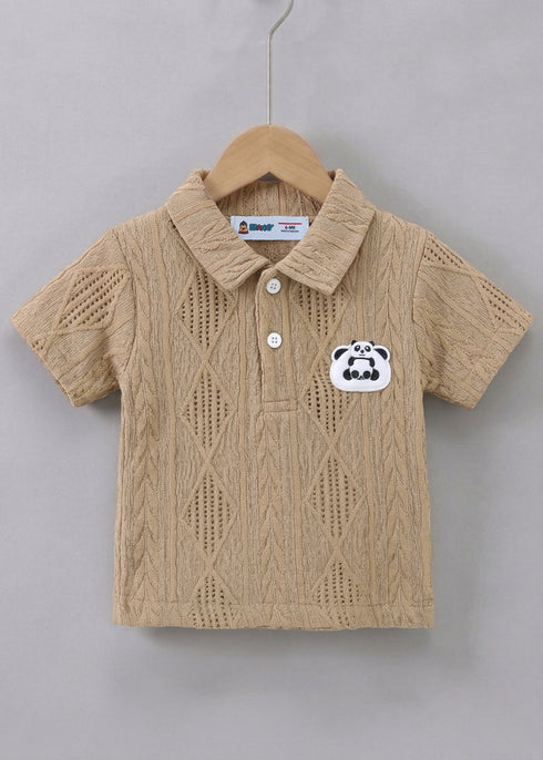 Playful Brown Jacquard Textured Polo Short Set