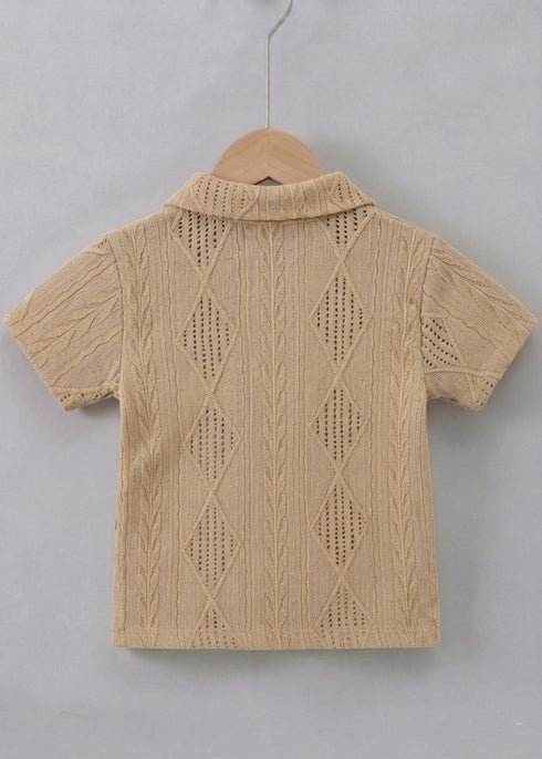 Playful Brown Jacquard Textured Polo Short Set
