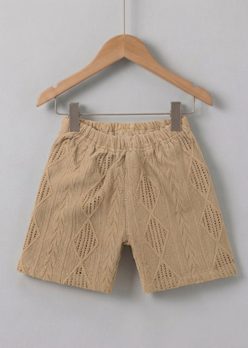 Playful Brown Jacquard Textured Polo Short Set