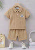 Playful Brown Jacquard Textured Polo Short Set