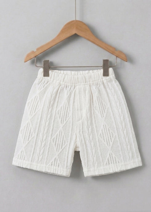 Playful White Jacquard Textured Polo Short Set