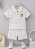 Playful White Jacquard Textured Polo Short Set