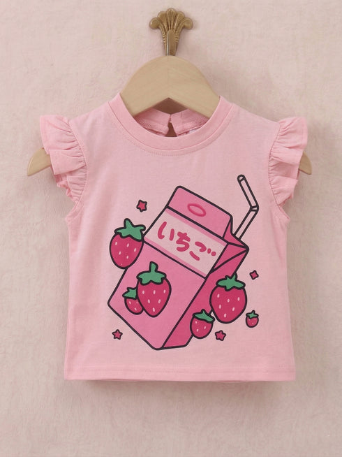 Strawberry Bliss Ruffle Sleeve Interlock Short Set