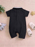 Black Embroidery Jacquard Polo Romper