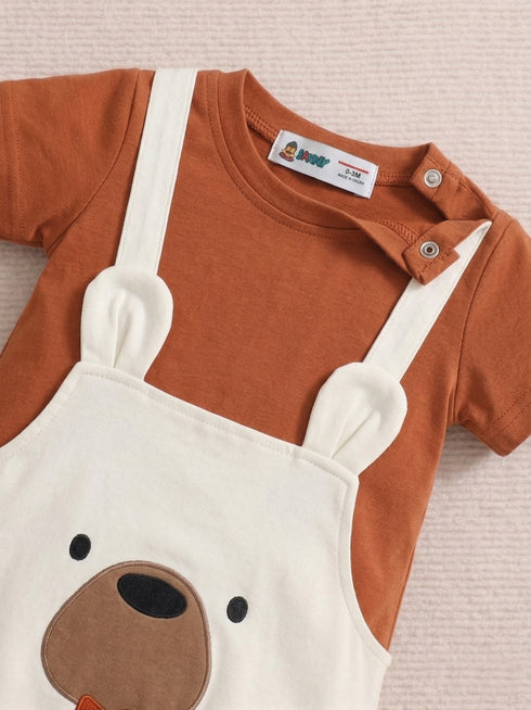 Bear Printed Dungaree Romper