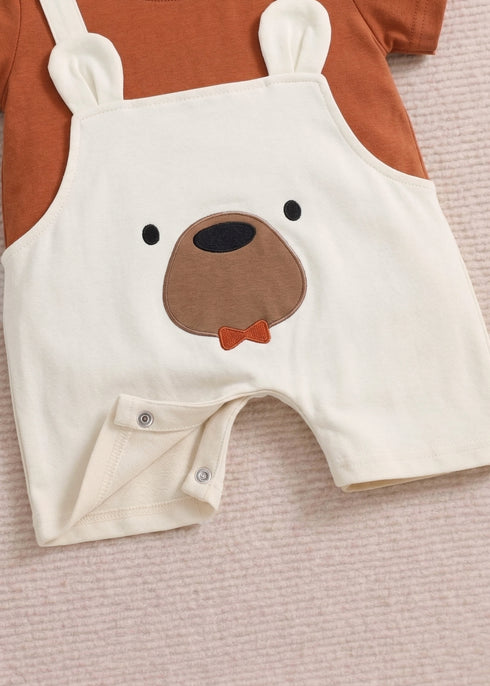 Bear Printed Dungaree Romper
