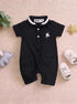 Black Embroidery Jacquard Polo Romper