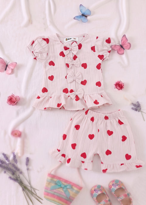 Heart Bloom Bow Detail Frock Set