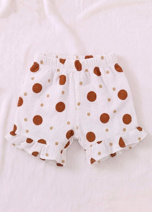 Brown Polka Dot Bow Detail Frock Set