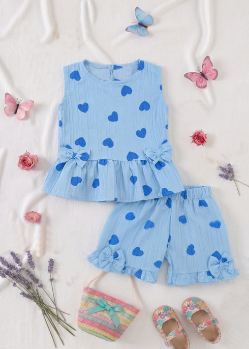 Blue Hearts Bow Detail Frock Set