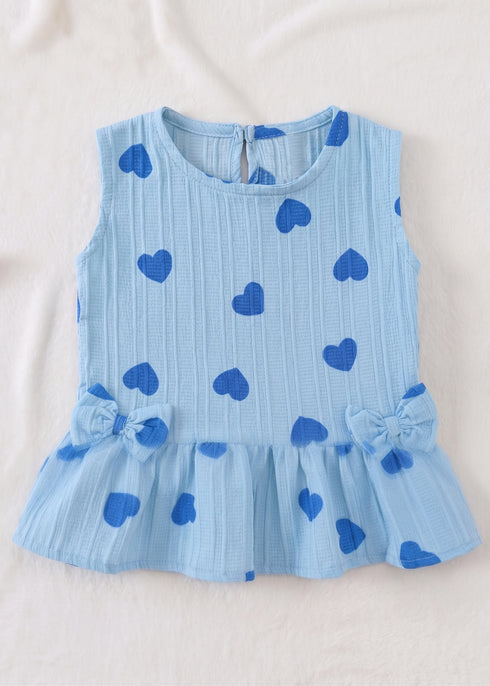 Blue Hearts Bow Detail Frock Set