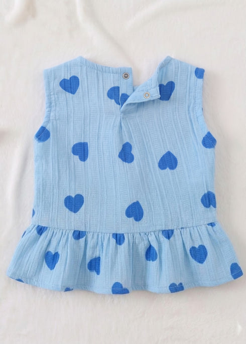 Blue Hearts Bow Detail Frock Set