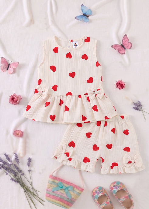 Red Hearts Bow Detail Frock Set