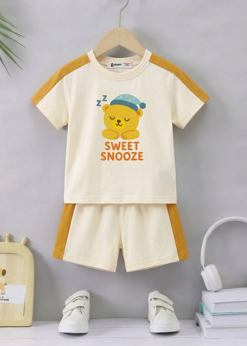 Sweet Snooze Printed Panelled Interlock Short Set