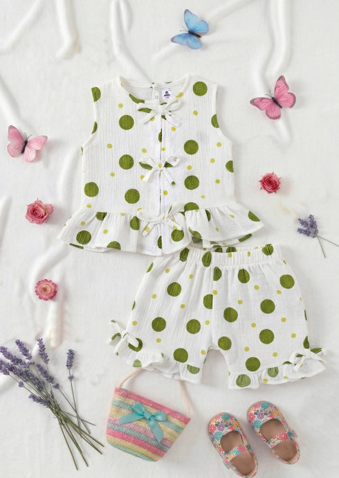 Green Polka Dot Bow Detail Frock Set