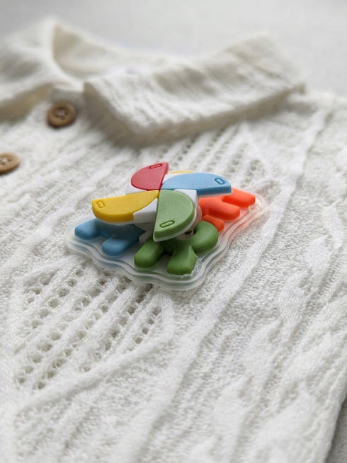 Playful White Jacquard Textured Polo Short Set