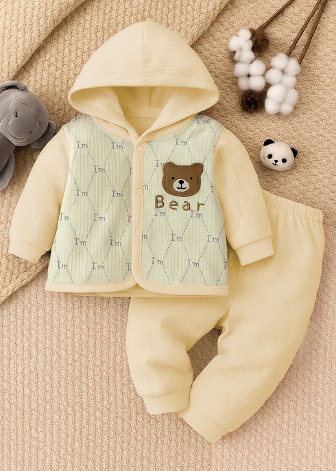 Baby Bear Flannel Fleece Hooded Tracksuit