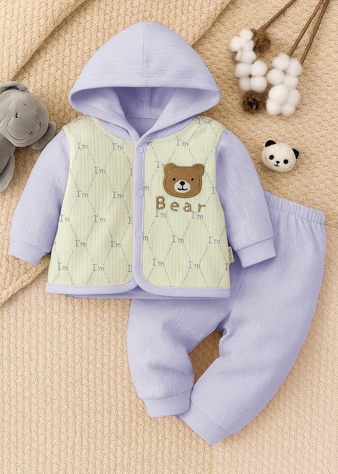 Baby Bear Flannel Fleece Hooded Tracksuit (Light Blue)
