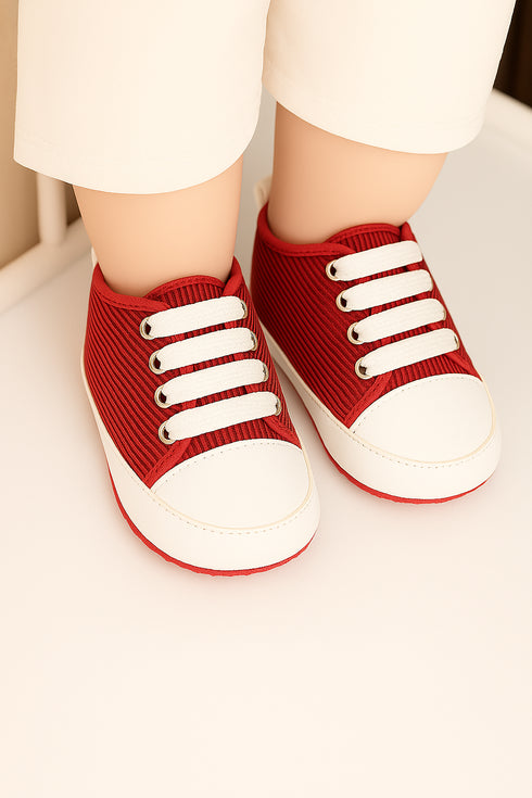 Striped Pre-Walker Sneakers (Red)