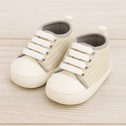 Green & Sand Beige Checkered Baby Sneaker