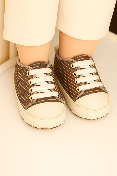 Striped Pre-Walker Baby Sneaker (Dark Brown)