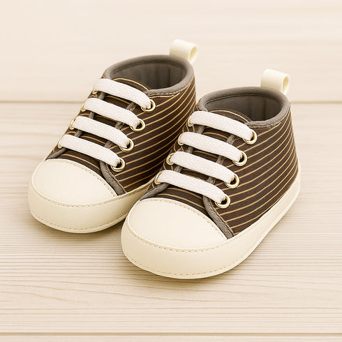 Striped Pre-Walker Baby Sneaker (Dark Brown)