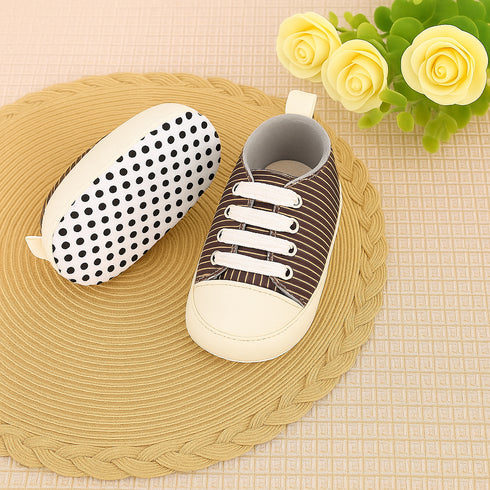 Striped Pre-Walker Baby Sneaker (Dark Brown)