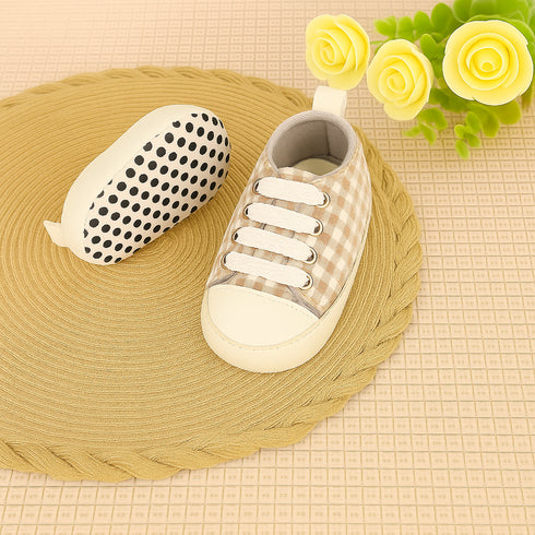 Brown Beige Checkered Baby Sneaker