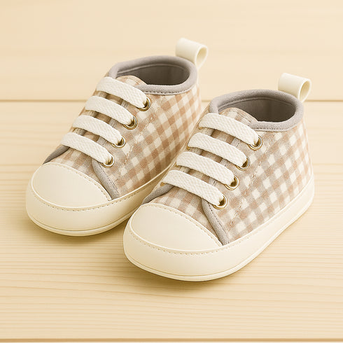 Brown Beige Checkered Baby Sneaker