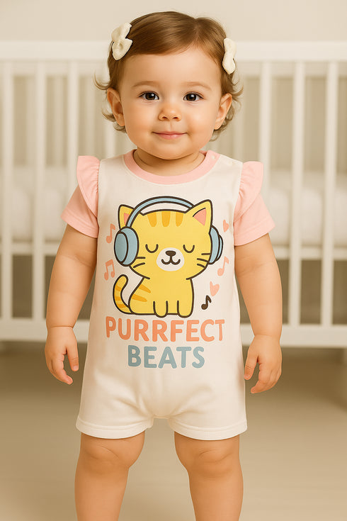 Purrfect Beats Frilled Buttoned Romper