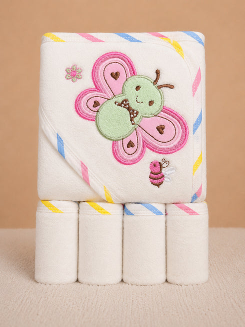 5-Pcs Embroidered Baby Hooded Towel Set