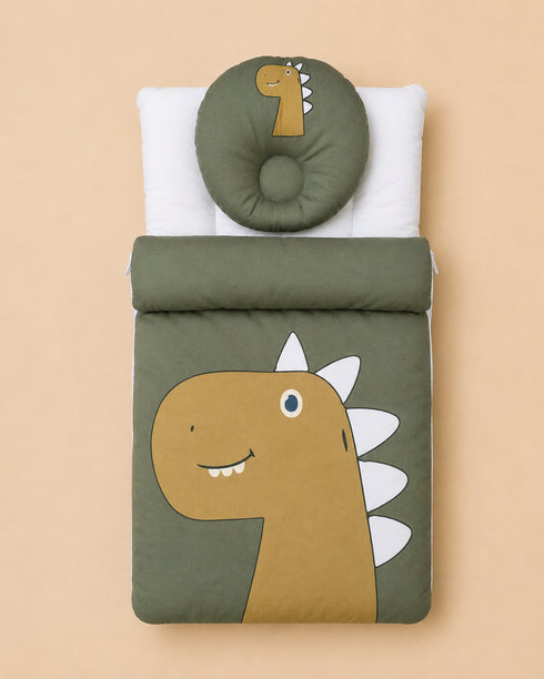 Dino Printed Baby Sleeping Carry Nest (Olive Green)