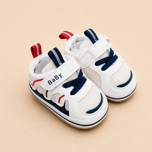 White & Navy Baby Sneakers