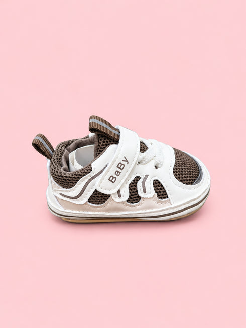 Brown & White Mesh Baby Sneakers