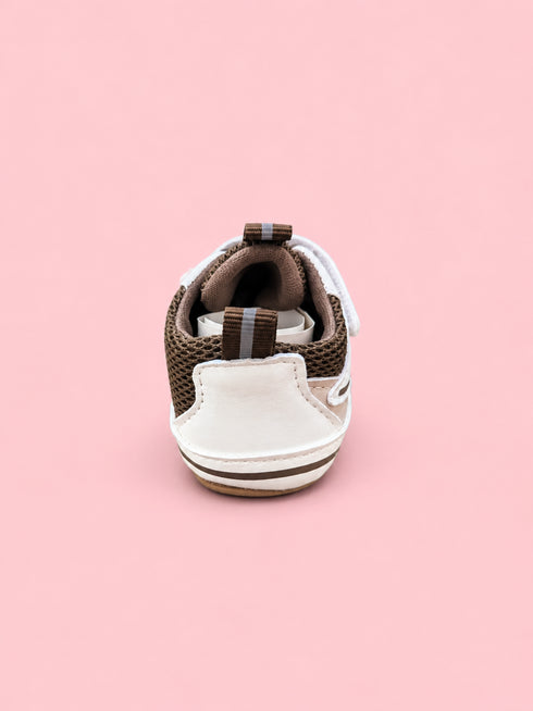 Brown & White Mesh Baby Sneakers