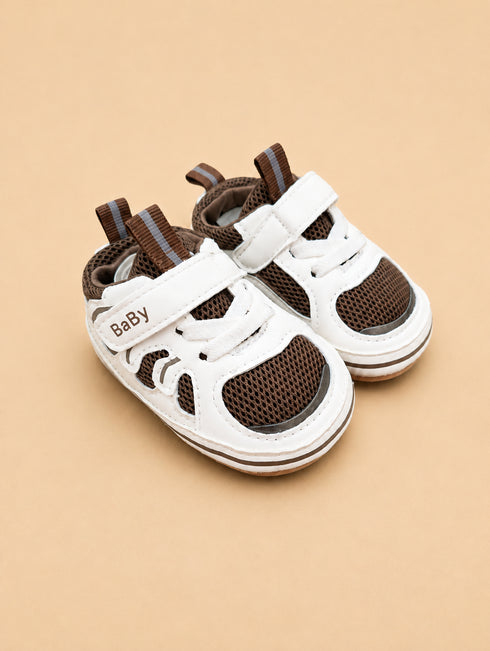 Brown & White Mesh Baby Sneakers