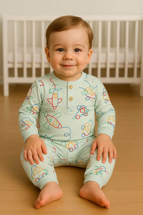 Zoom & Boom Interlock Henley Sleepsuit